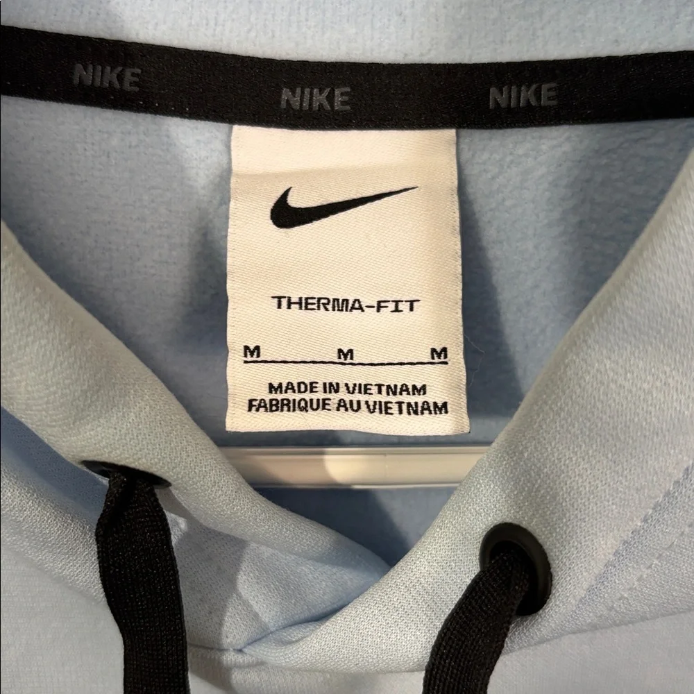 Nike Men's M Light Blue Hoodie with black Swoosh Therma fit or women’s large - Picture 5 of 8
